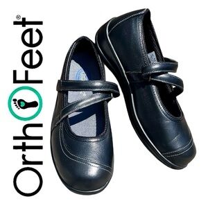 - Orthofeet WIDE Celia WIDE Black Leather MaryJane Flat SZ 8.5 2E! NEW!